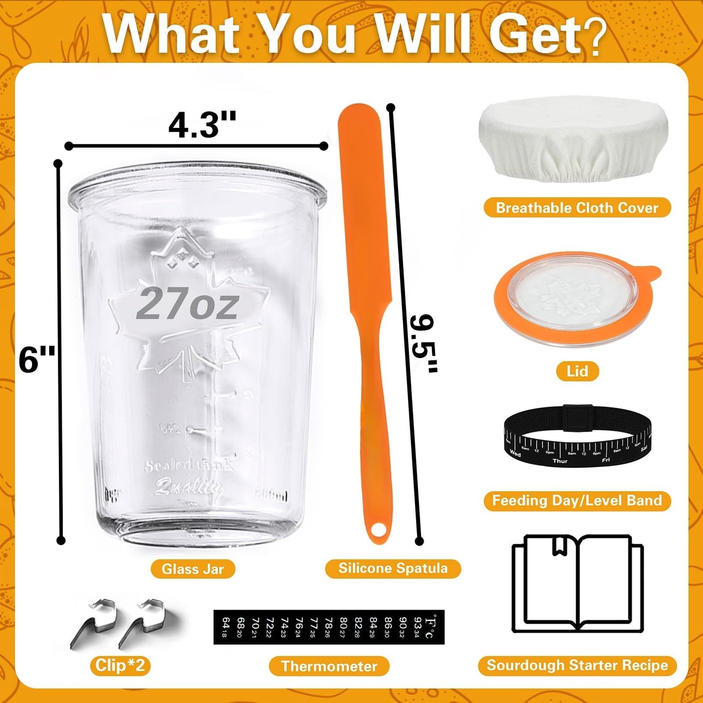 POLYHNIA Sourdough Starter Jar, Sourdough Jar Wide Mouth, Sourdough Starter Kit, Sourdough Starter Jars Glass Easy Fermentation, Reusable 27 oz Sourdough Bread Baking Supplies for Bakery Lover