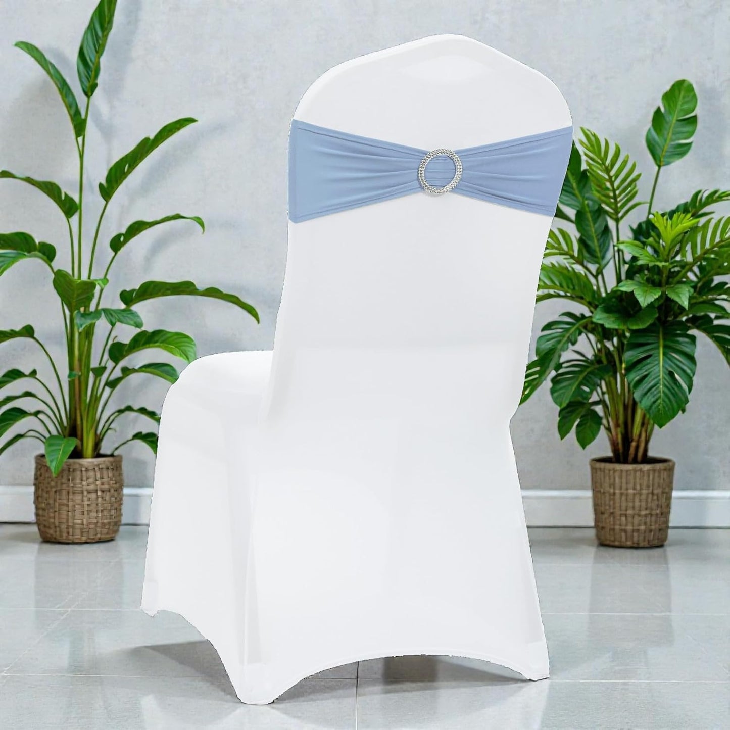 MDS Spandex Chair Sashes - Premium Stretch Covers with Buckle Slider for Weddings | Baby Blue, Pack of 75
