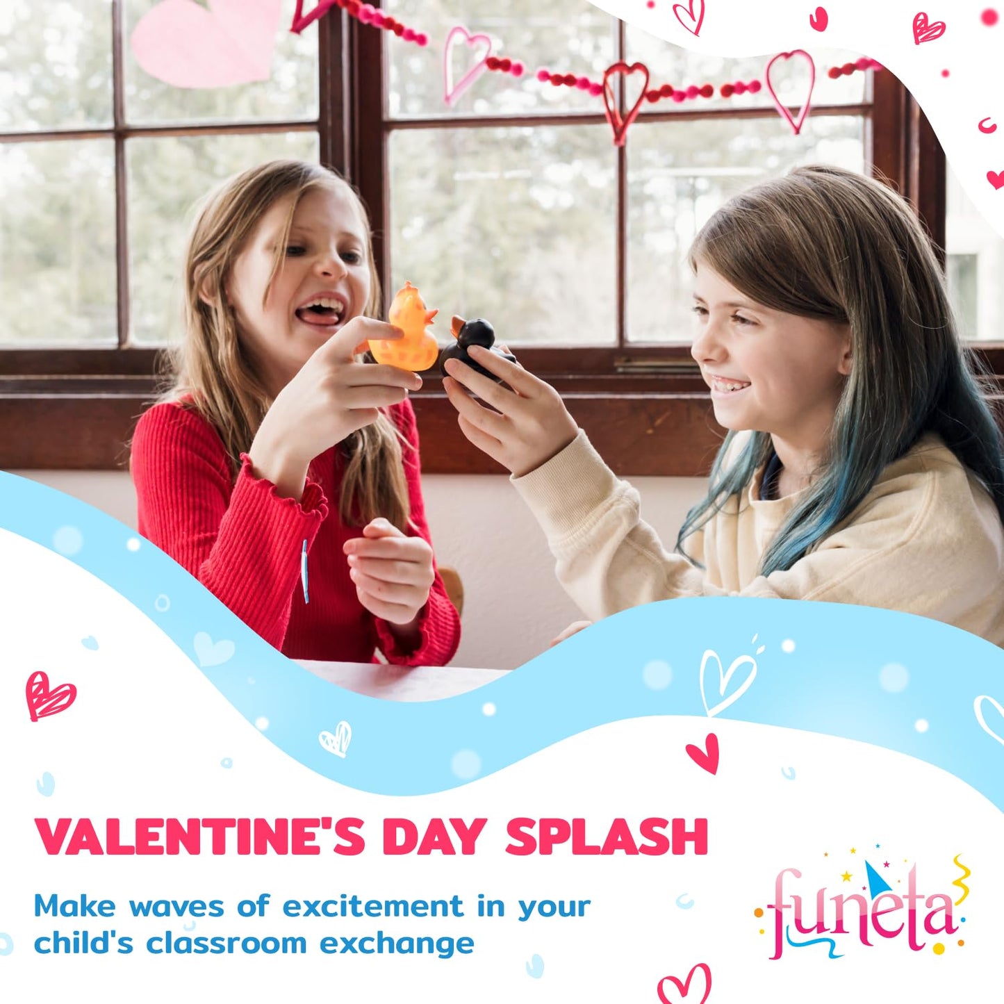 Funeta 30 Exchange-Ready Rubber Ducks and Valentine's Day Cards for Kids' School Classroom - Gifts for Kids Class Exchange - Carded Classroom Valentine Party Favors