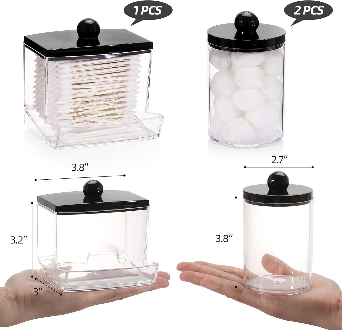 Tbestmax Cotton Ball Holder - 10oz Apothecary Jar Organizer for Bathroom | Stylish Black Lid