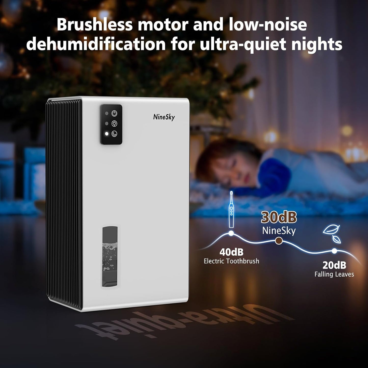 NineSky Dehumidifier - 1000 Sq.Ft. Quiet Home Dehumidifier with 95Oz Tank & 7-Color Light | White
