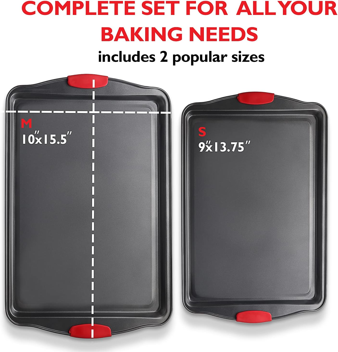 Skiennix Baking Sheet Set - 2-Piece Nonstick Cookie Sheets with Silicone Handles | Durable Black Steel Pans