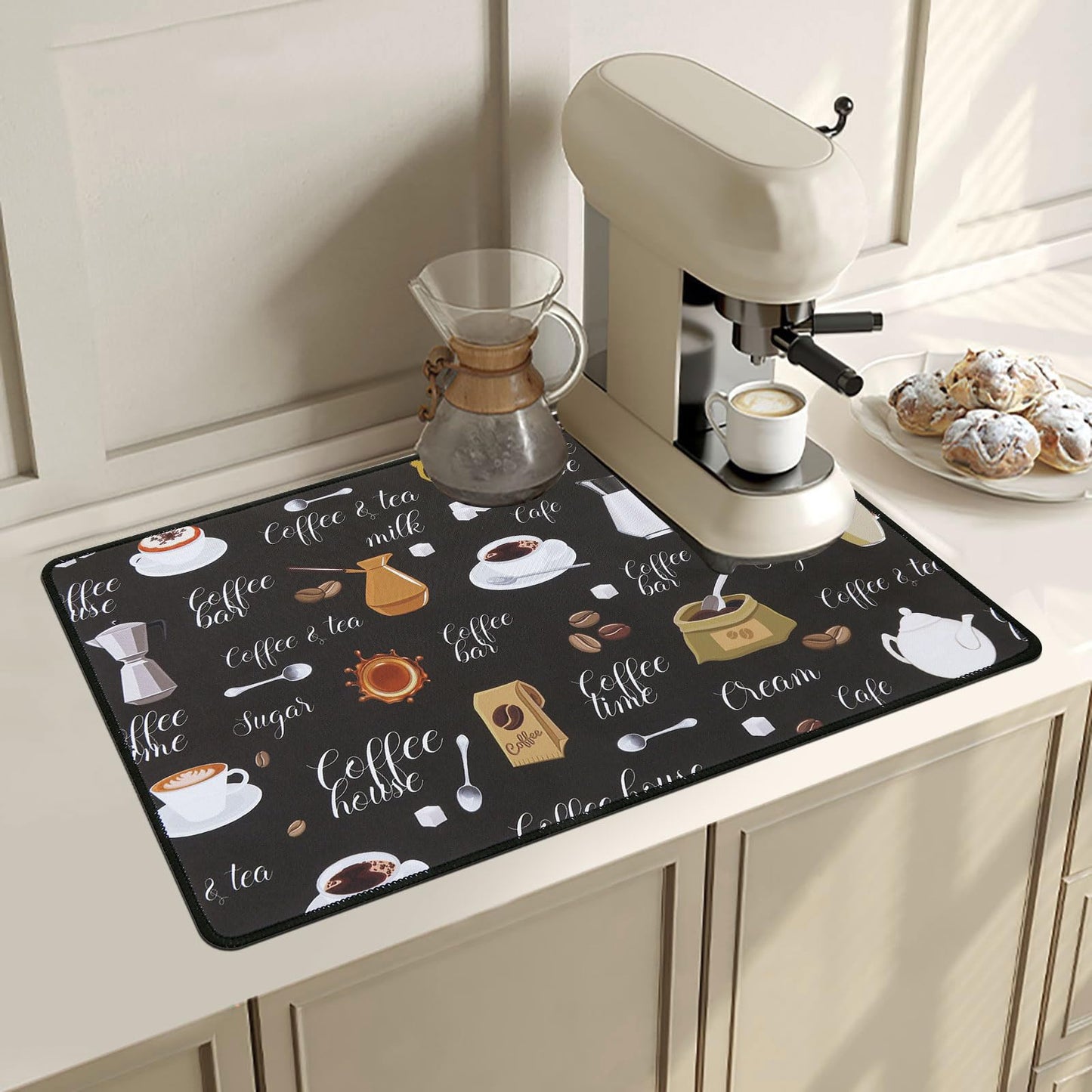 SHACOS Coffee Mat 2-Pack 12x19 Inch Absorbent Non Slip Coffee Maker Mats for Countertop Bar Accessories Dish Drying Mat Waterproof Heat Resistant, Brown