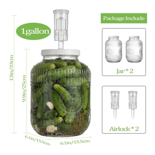 Amzcku 2 Pack 1 Gallon Large Fermentation Vintage Jars with Lids - Wide Mouth Glass Jar- Pickle Jars for Sauerkraut, Sourdough Starter