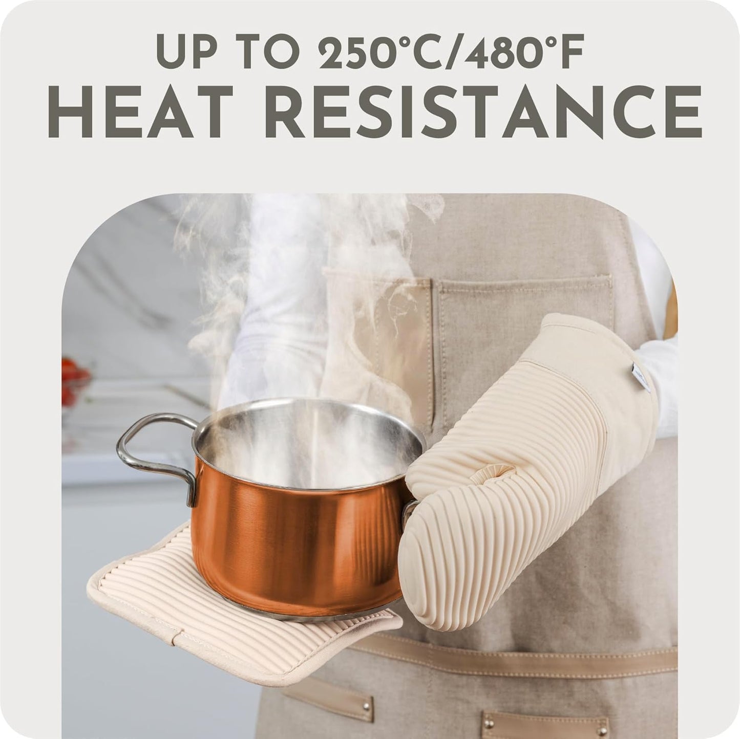Skiennix Extra Long Silicone Oven Mitts - Heat Resistant 500°F | BPA-Free 4-Piece Kitchen Set