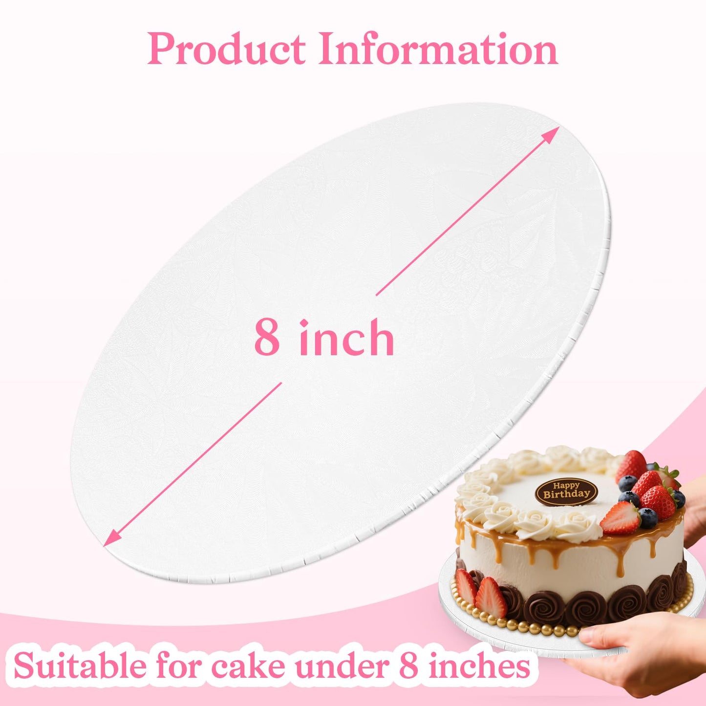 8 Inch Cake Drum, Cake Boards 8 Inch Round, 1/4" White 8in 10in 12in 14in Cake Drums Cardboard Base Board Circles for Pizza Wedding, 2 Pack