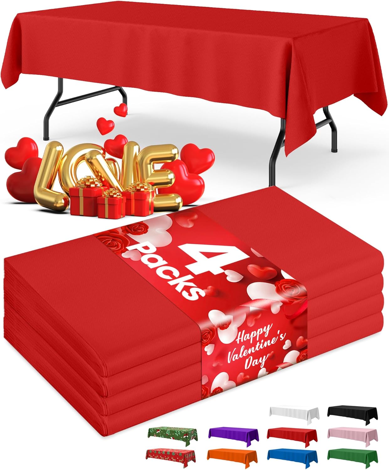 Niuara Red Plastic Tablecloth - 4 Pack 54" x 108" Disposable Covers for Parties & Gatherings
