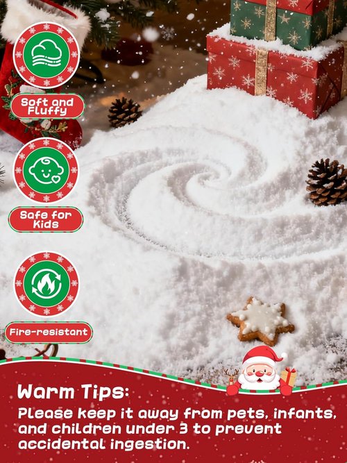 Biggun Water-Free Fake Snow - Lifelike Fire-Resistant Dry Faux Snow for Christmas Village Decor | 8.8 Oz