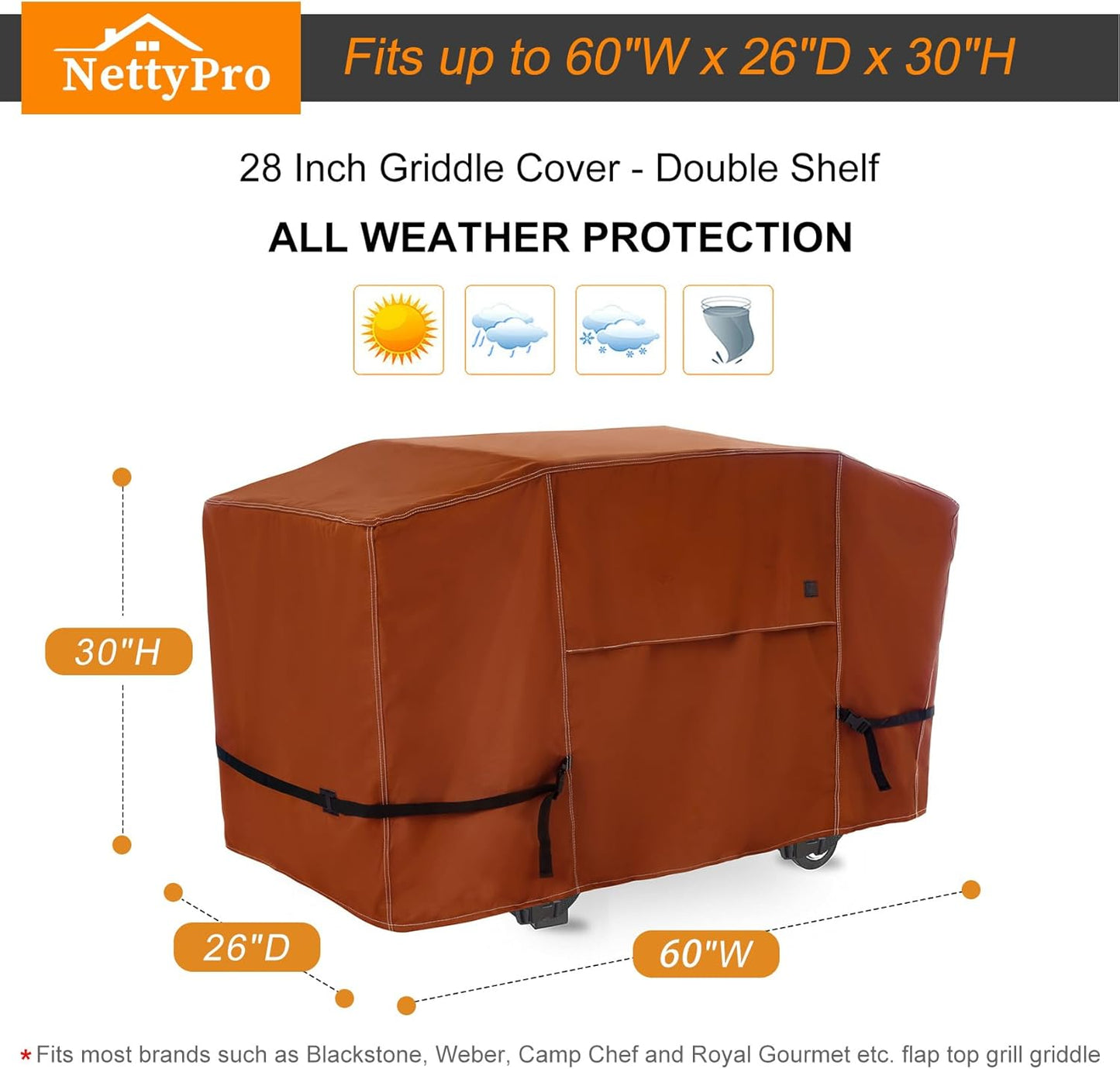 NettyPro Griddle Cover - Waterproof Heavy-Duty Protection for 28-Inch Blackstone Griddle | Brown