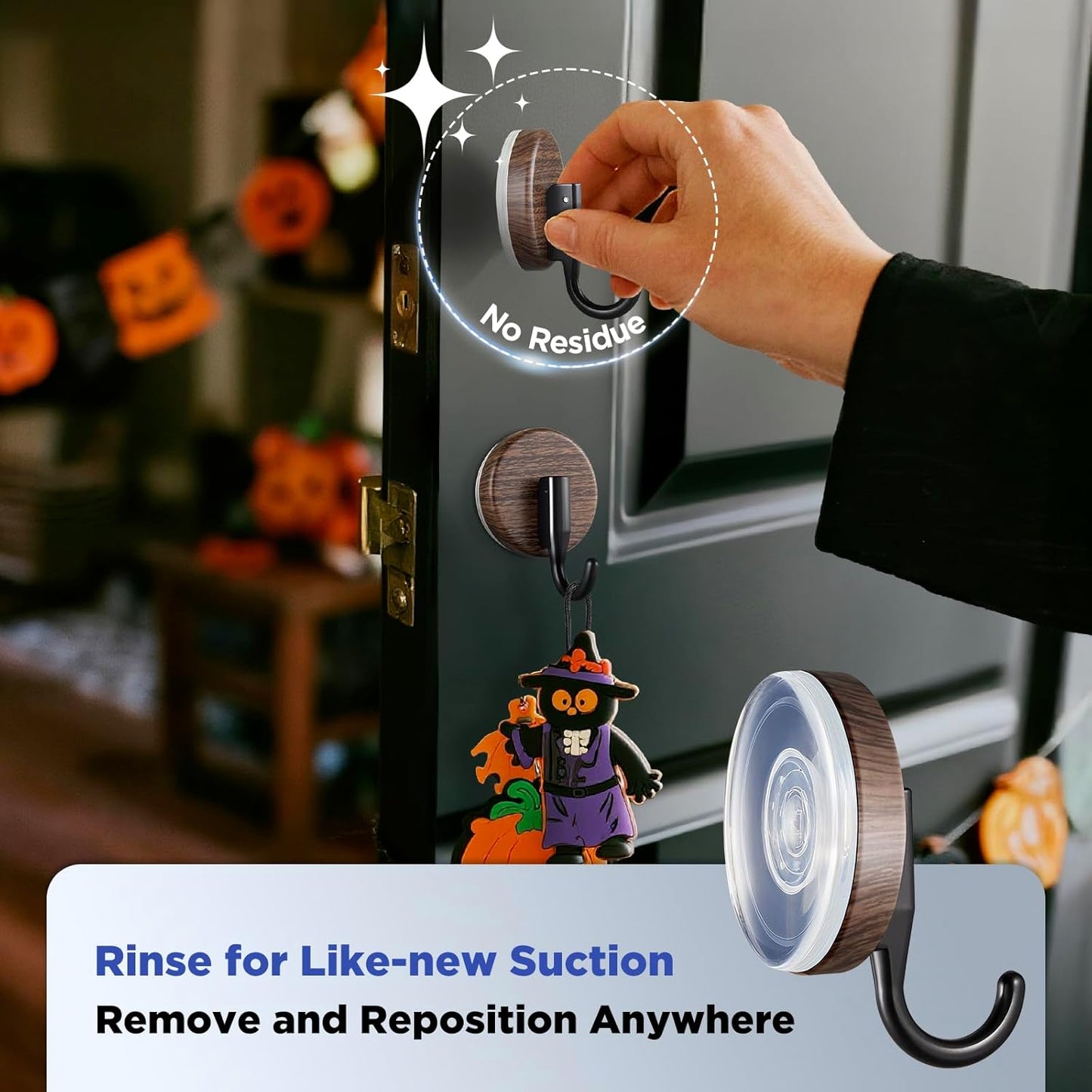 OUTXE Wreath Hanger - Upgraded Suction Cup Hook for Front Door & Windows | 4-Pack in Walnut