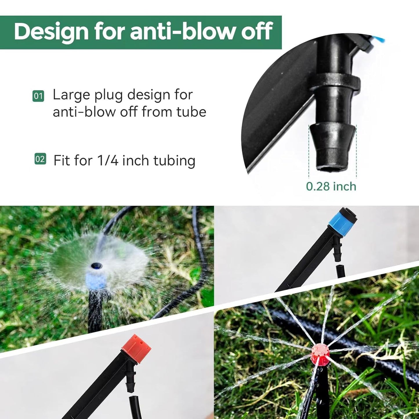 Maotong 52 Pack Drip Emitters - Vortex & Stream Sprays for 1/4" Drip Irrigation Tubing