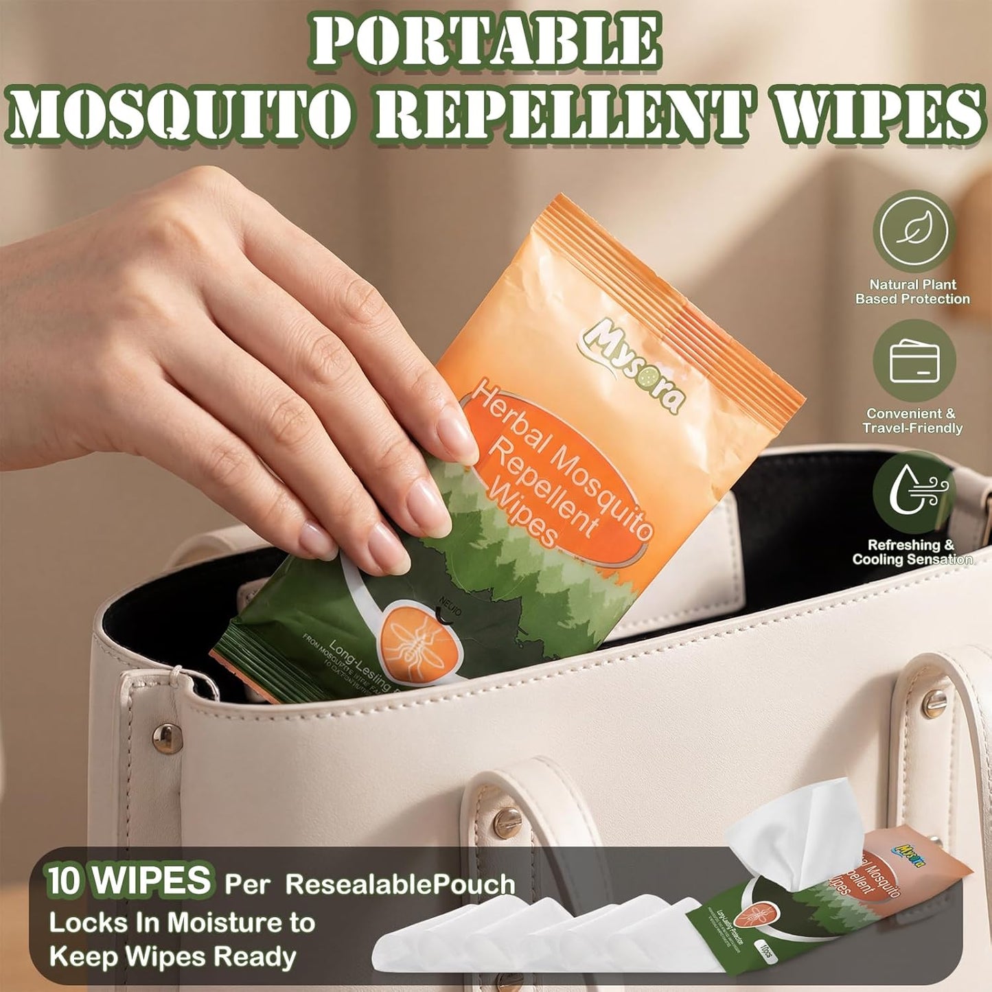 Skiennix Mosquito Repellent Wipes - Plant-Based with Lemongrass & Peppermint Oil | 20 Pack, Travel-Friendly