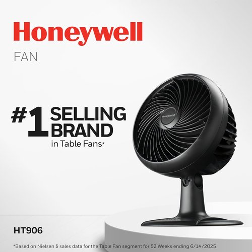 Honeywell Turbo Force Oscillating Table Fan - 3 Speed Air Circulator for Bedroom, Black, HT-906