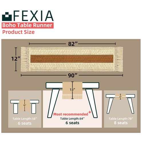 Fexia Table Runner 90 Inch Thanksgiving Decor with Tassels for Boho Macrame Farmhouse Style, Party Wedding Bridal Shower Decor, Brown (12x90 Inches)