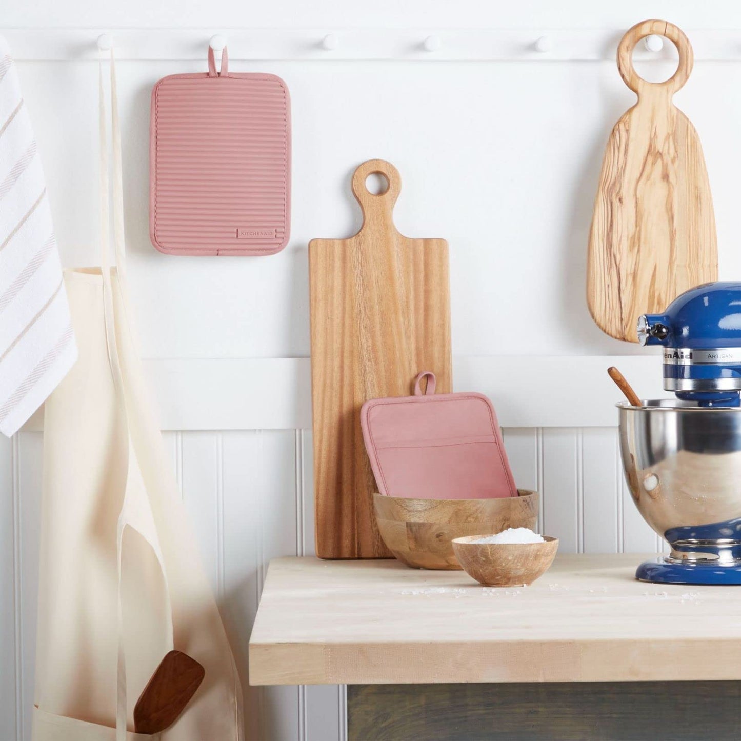KitchenAid Ribbed Soft Silicone Pot Holder 2-Pack Set, Dried Rose, 7"x9"