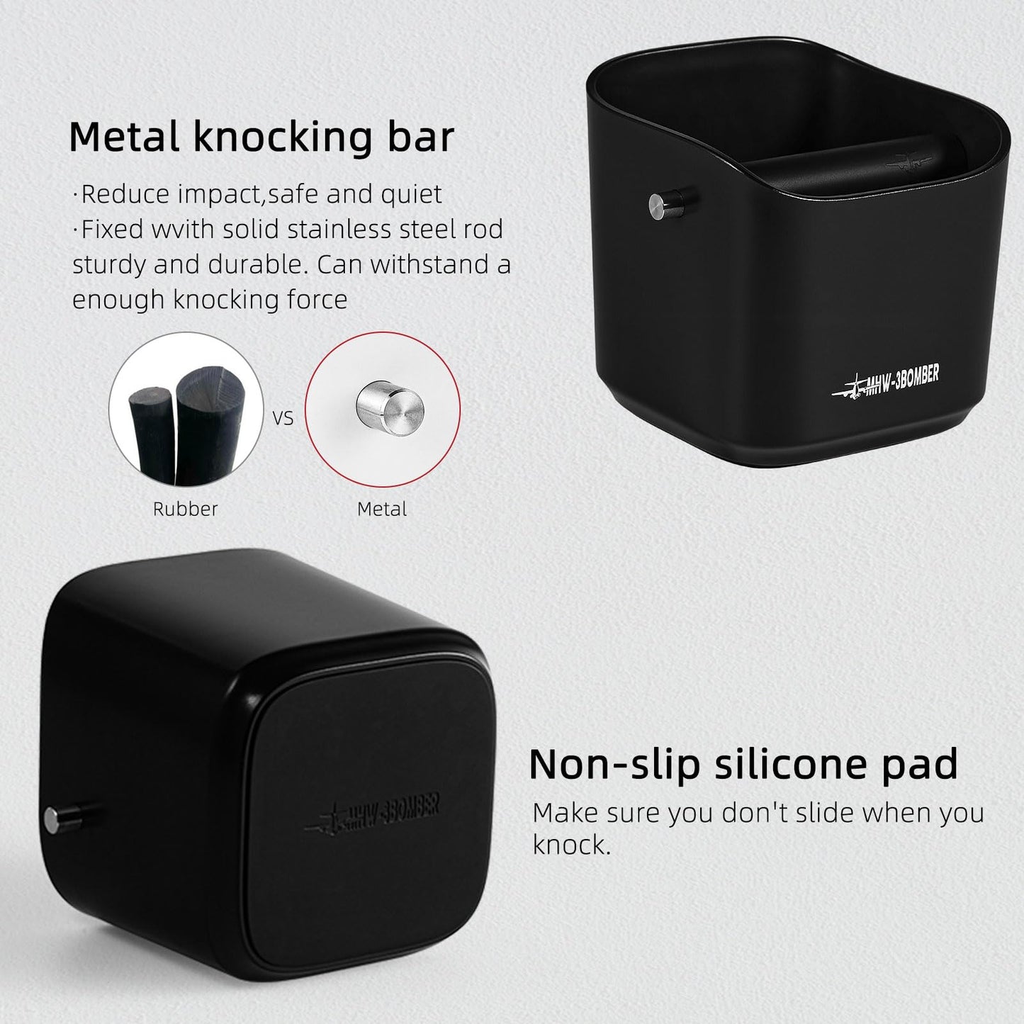MHW-3BOMBER Espresso Knock Box, 1.2L(15 Cups) Coffee Knock Box with Coffee Clean Brush and Removable Knock Bar for Espresso Puck, Coffee Ground, Durable Espresso Accessories, CS7092-OS