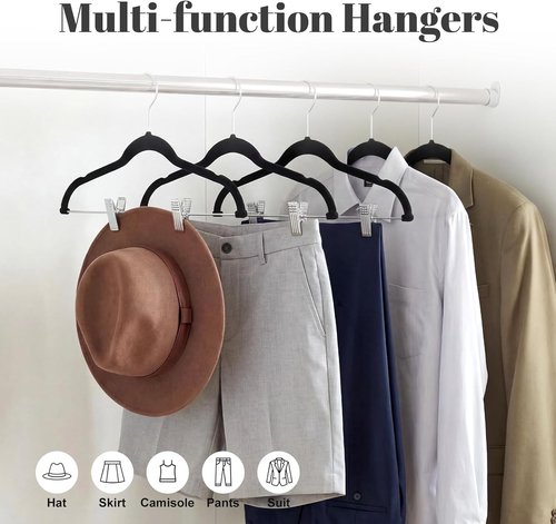 HOUSE DAY Velvet Skirt Hangers - 24 Pack Black Velvet Non-Slip Clips for Space-Saving Storage