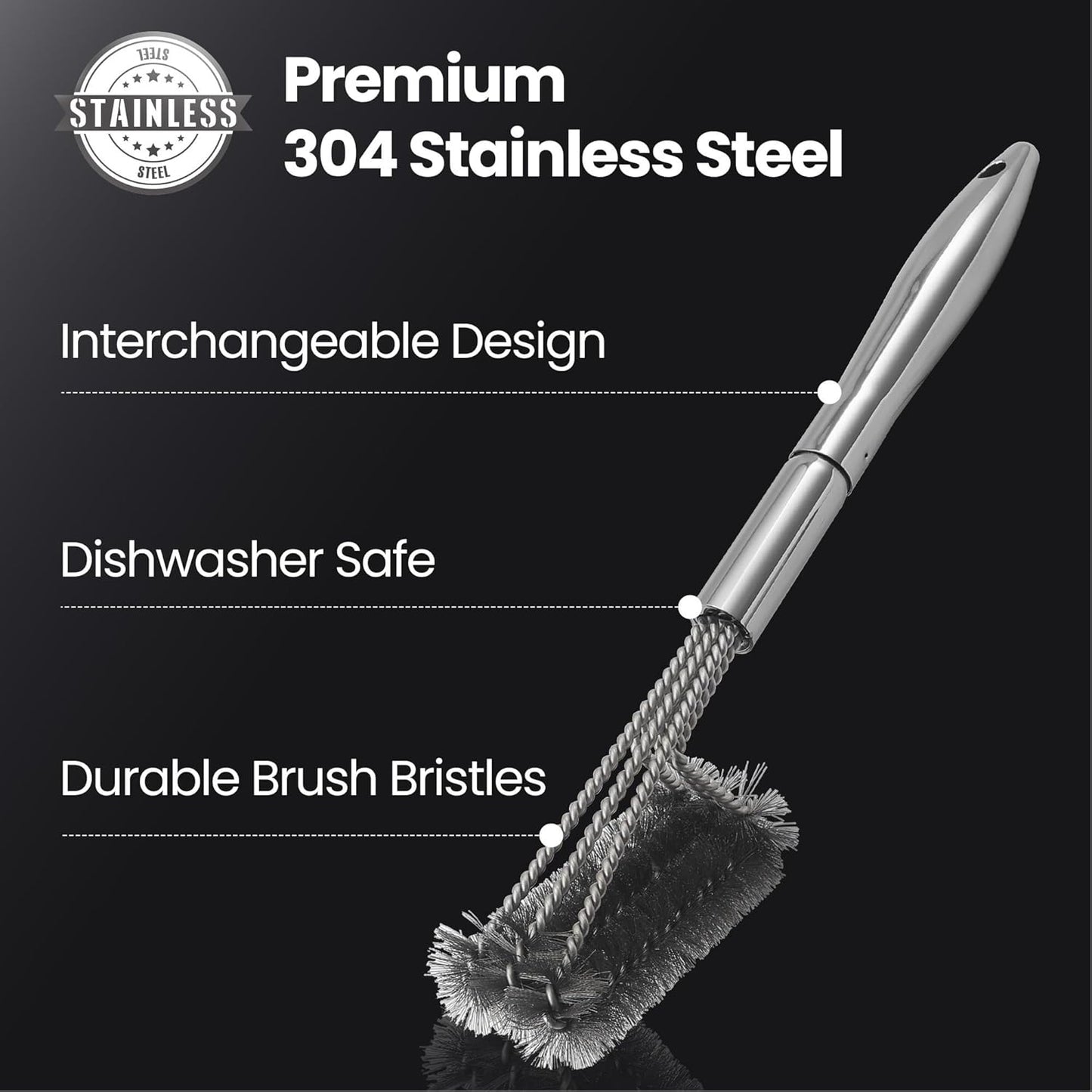 Skiennix 2-in-1 Stainless Steel Grill Brush Kit - Interchangeable BBQ Brush & Griddle Scraper with Fire-Resistant Sponge | Dishwasher Safe BBQ Cleaner