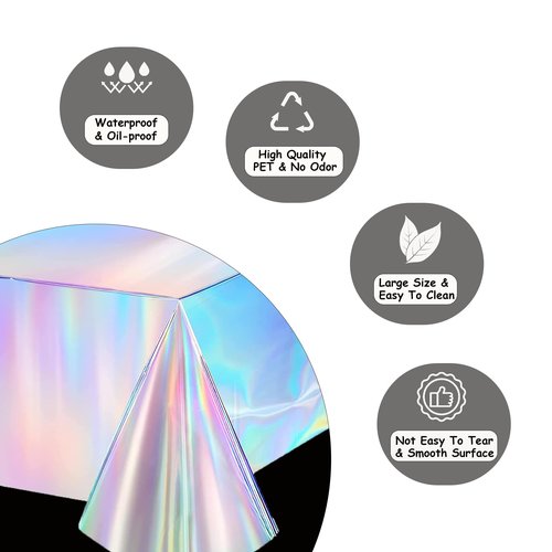 GREATRIL Iridescent Party Table Cloths Disposable Tablecloth for Mermaid/Under Sea/Frozen/Demon Theme Birthdays Party Decorations Rectangle Tablecover 54'' x 108'' - 2 Packs
