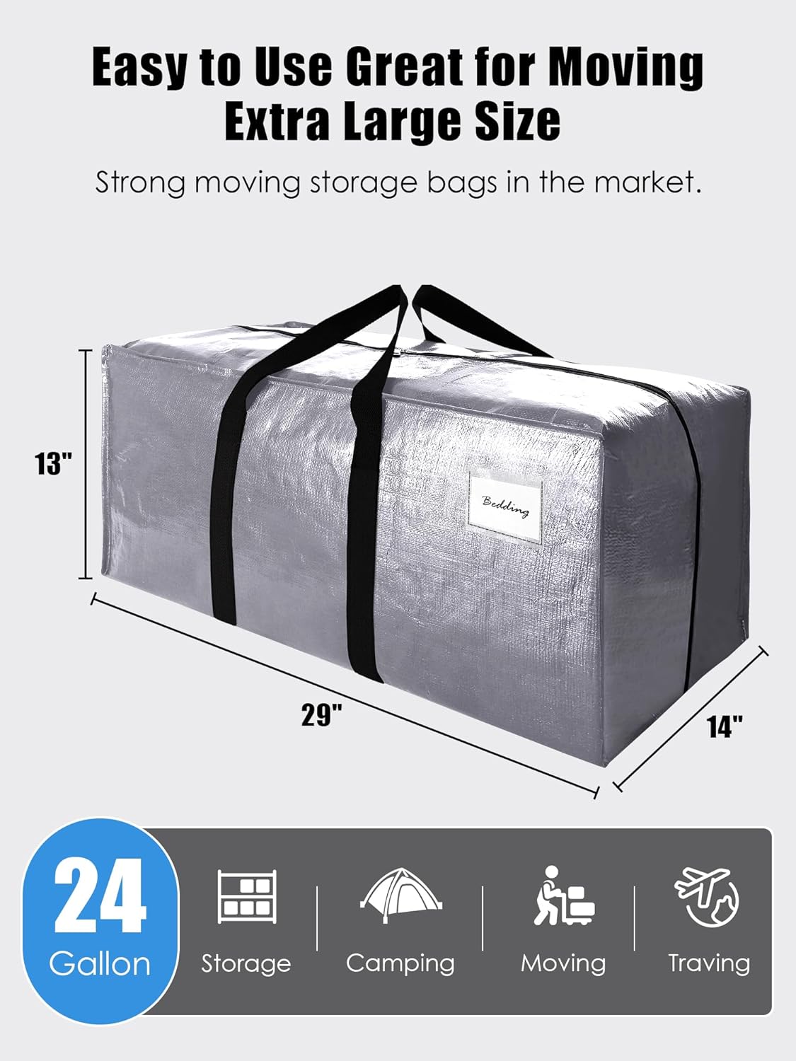 VELVETSURE Heavy Duty Extra Large Moving Bags - Strong Handles & Zippers, Space-Saving Storage Totes (Set of 6, Multicolor)