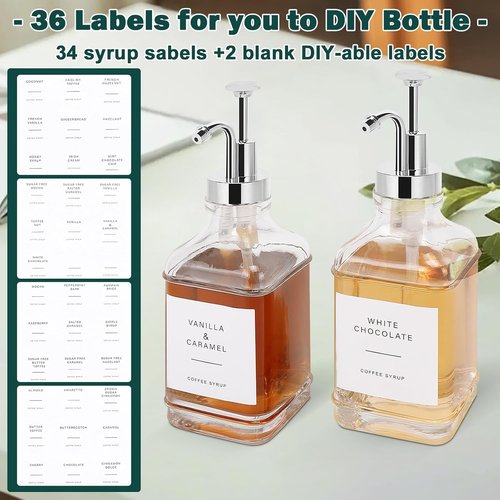 Coffee Syrup Dispenser - Clear Glass Pump Bottles for Coffee Bar | Refillable Maple Syrup Storage, 500ml, Set of 2