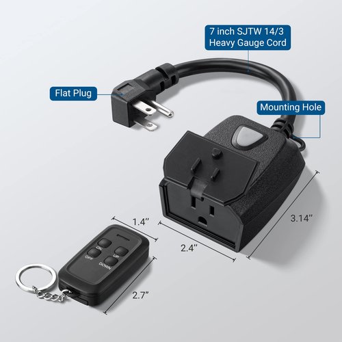 DEWENWILS Outdoor Dimmer for String Lights, Remote Dimmer Switch, Weatherproof Dimmer Plug, 100FT Range, Compatible with Dimmable LED/Tungsten Bulbs