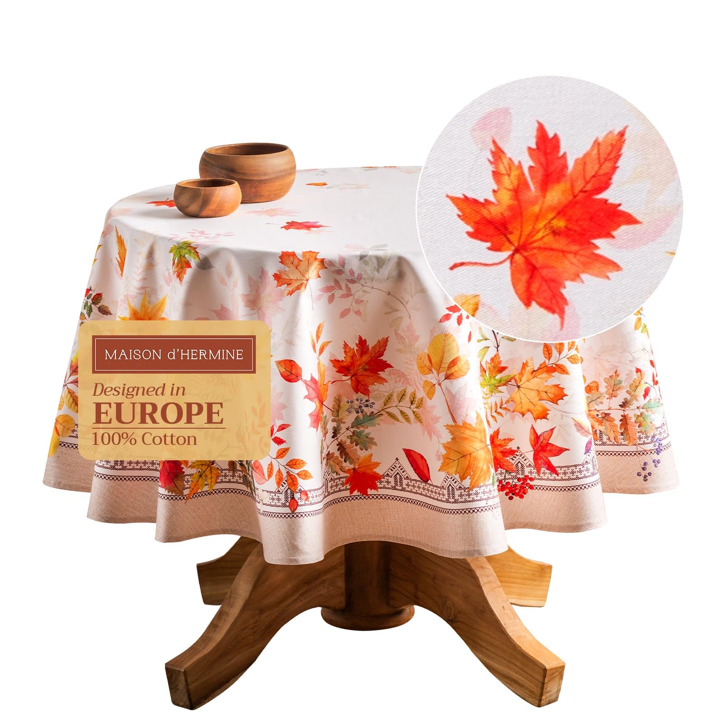 Maison d' Hermine Table Cloth Round Table 100% Cotton 63 Inches Fall Tablecloth Reusable Everyday Use for Thanksgiving Christmas Decorations Dining Farmhouse Party (Amarante)