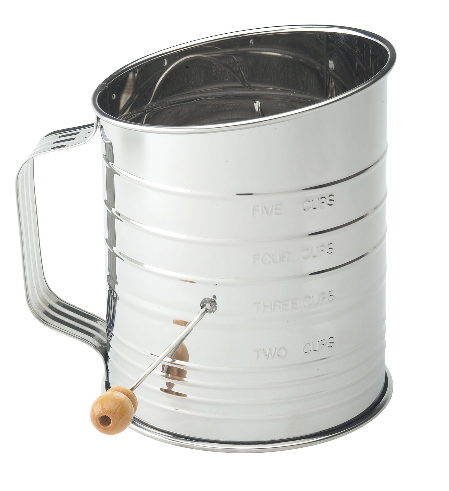 Mrs. Anderson's Baking Hand Crank Flour Sifter, Stainless Steel, 5-Cup Capacity, For Breaking Up Clumps And Aerating Flour And Powdered Sugar