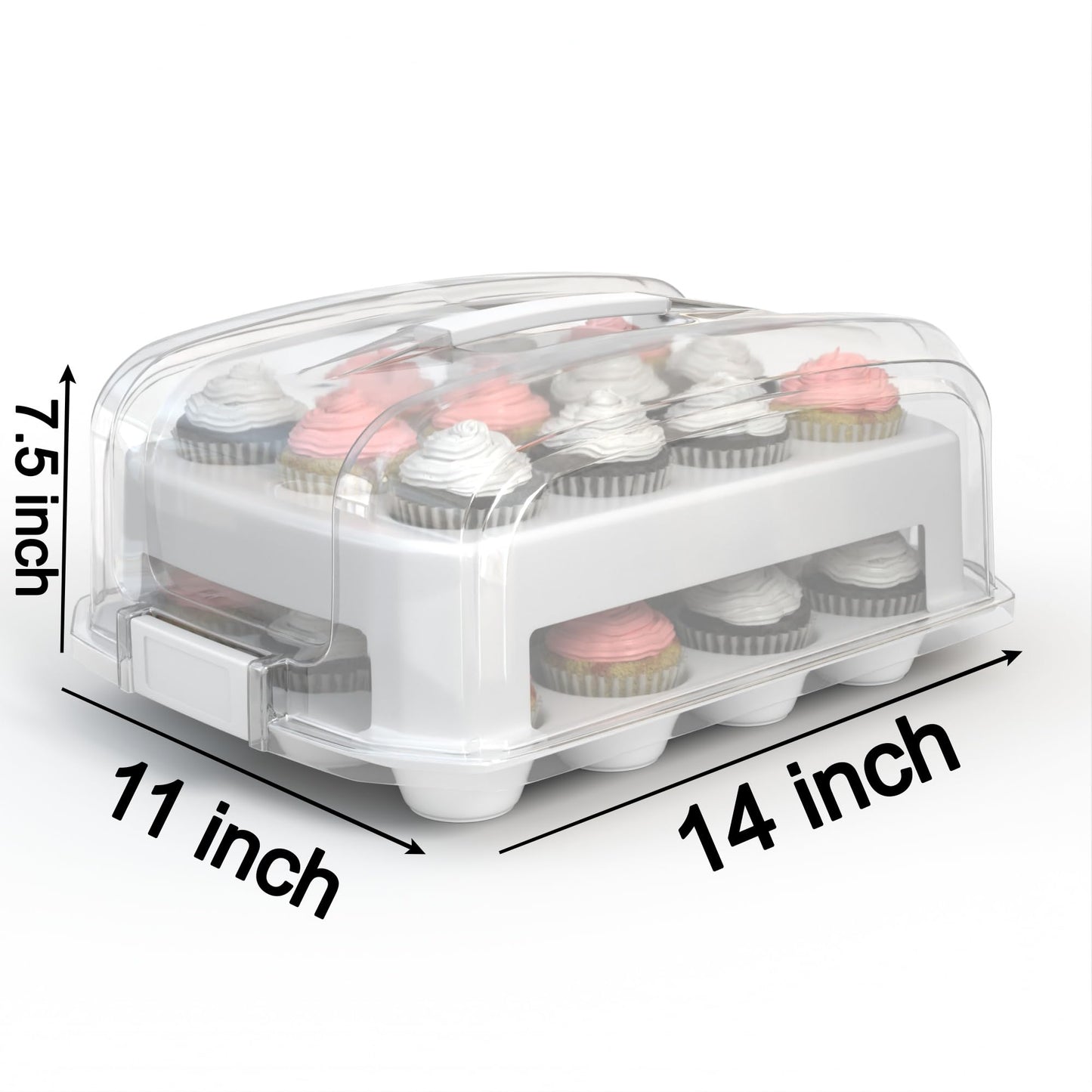 Top Shelf Elements Cupcake Carrier, EXTRA LARGE LID, White Cupcake Holder Carries 24 Standard-Size Cupcakes, Muffin Traveler Two Tier Stand Reusable Cupcake Box