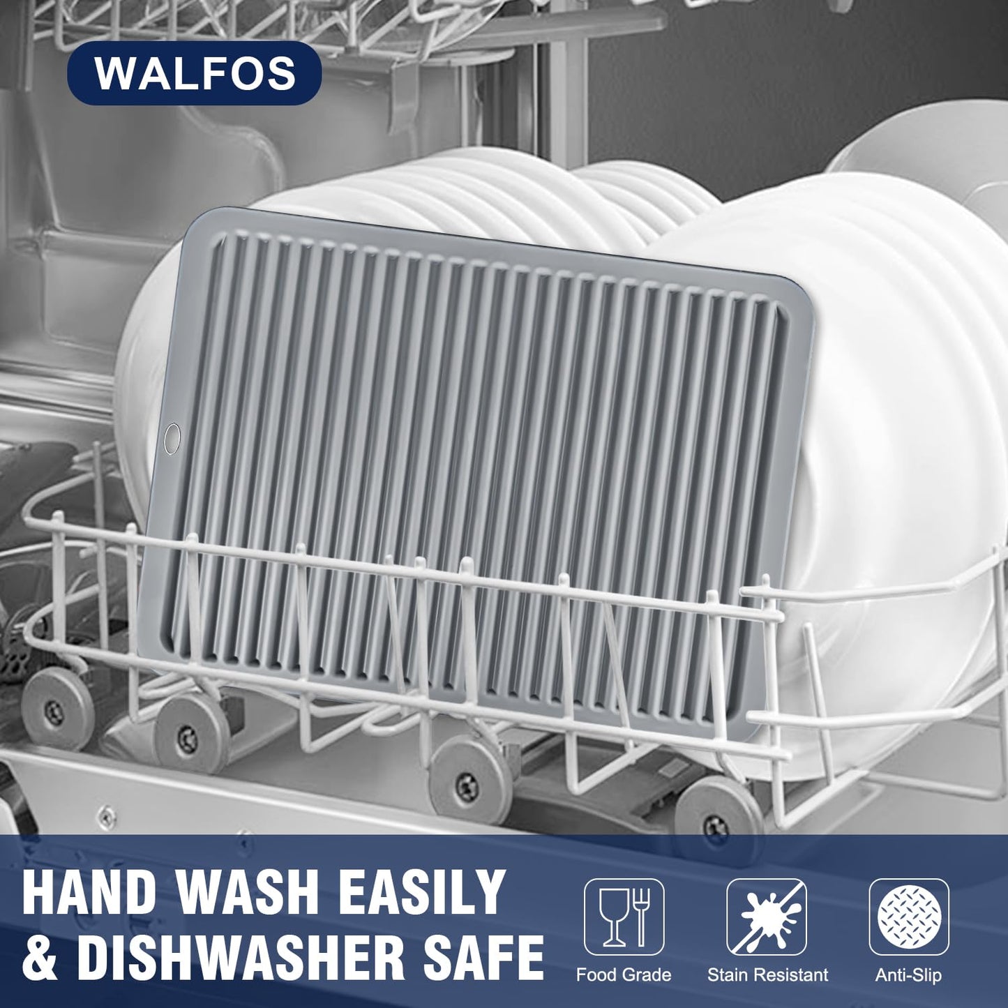 Walfos Large Silicone Trivet 16x12 Inch, Hot Pads for Kitchen, Heat Resistant Pot Holders Trivets for Hot Dishes, Hot Pots and Pans, Quartz Countertops, Gray
