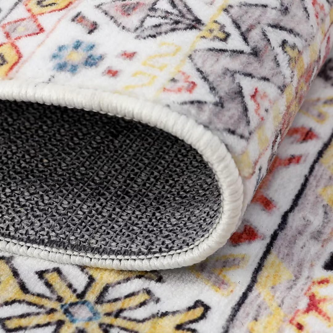 GlowSol GAOMON Area Rug 8x10 Washable Rug for Living Room Distressed Boho Rug Non Slip Non Shedding Indoor Rug Lightweight Foldable Rug for Living Room Bedroom, Yellow/Grey