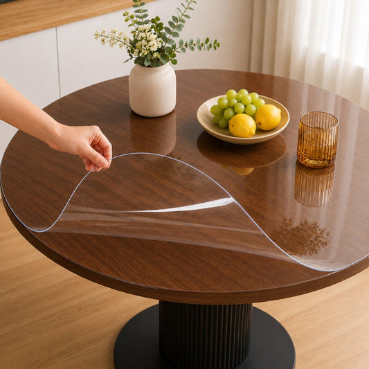 Whirltique Round Clear Table Protector, 47" Round, 1.5mm Thick, Clear Vinyl Table Cover, Scratch Resistant, Dining Room Table Top Protector