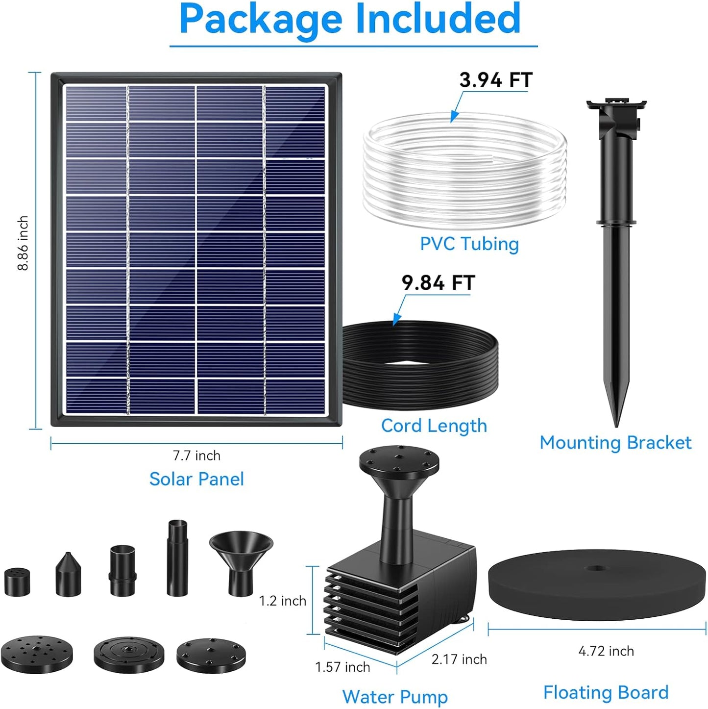 POPOSOAP Solar Bird Bath Fountain Pump - 6W Solar Water Pump with 4ft Tubing & 5 Nozzles for Garden, Ponds & Pools