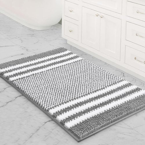 BSICPRO Bath Rugs - Extra Soft Shaggy Chenille | Non-Slip, Quick Dry, Machine Washable | 30x20 Inch, Light Grey