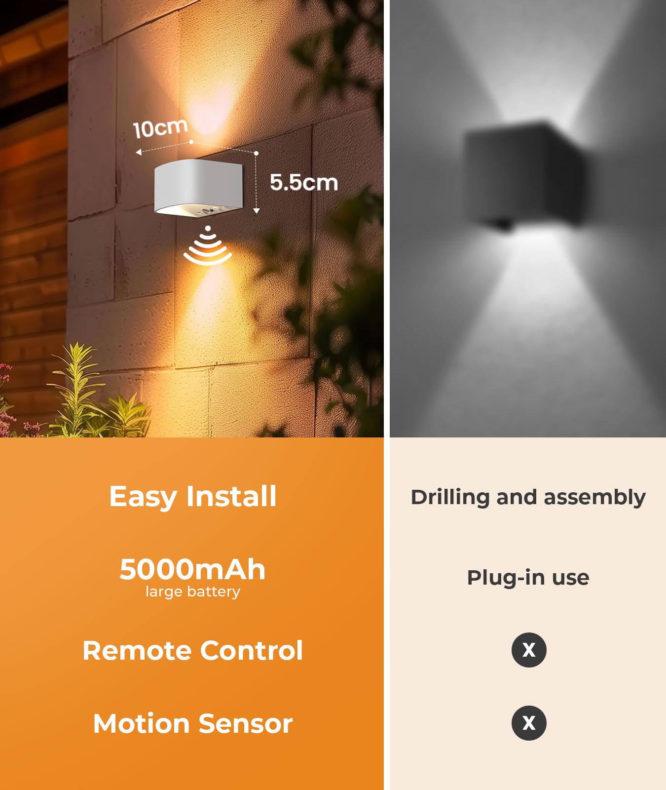 FULEN 4 Pack Motion Sensor Wall Lamp with Remote Control 3 Colors Wireless Wall Light LED Indoor Up and Down Wall Sconce 5000mAh Rechargeable Battery Powered Wall Lamps Brightness Adjustable,White