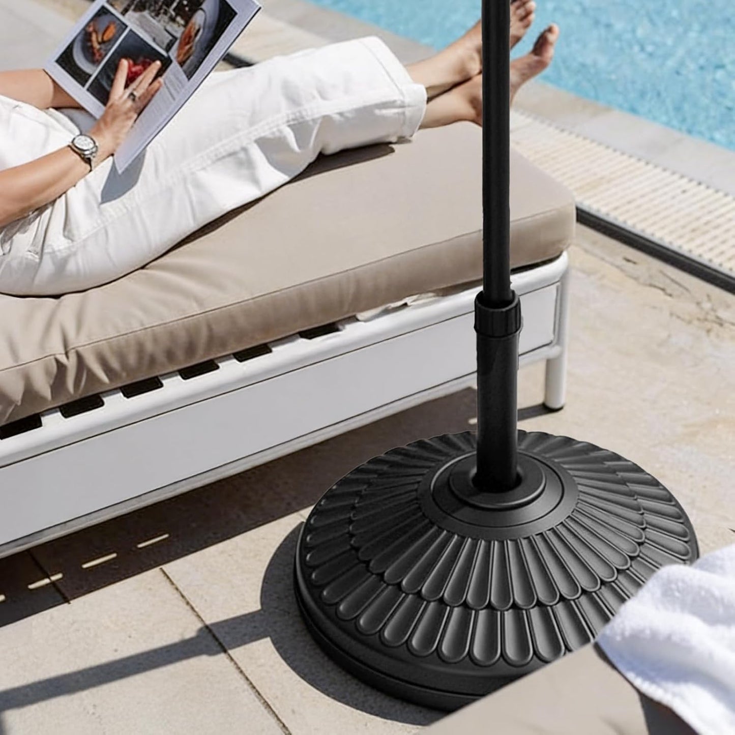 Wikiwiki 90 Lbs HDPE Round Patio Umbrella Base - Heavy-Duty Stand for 1.5-1.9in Poles | Black