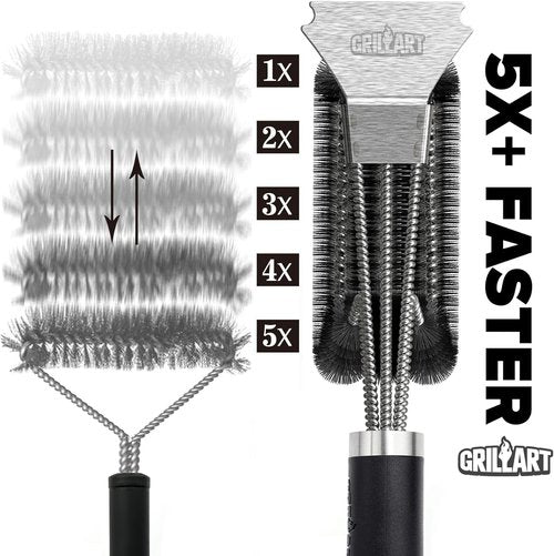 GRILLART Grill Brush - 18" Stainless Steel BBQ Brush with 3-in-1 Bristles for Safe Cleaning
