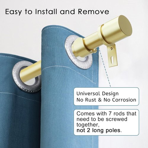 Byondeth Adjustable Curtain Rods - 16 to 120 Inches, 1 Inch Diameter, Warm Gold Finish with Aluminium Finials