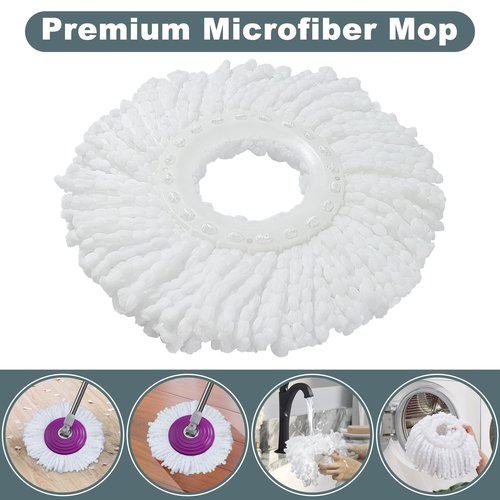 Dual Compartment Spin Mop and Bucket, Mop and Bucket with Wringer Set,360°Rotating Spinning Mopping for Floor Cleaning with 6 Microfiber Replacement Heads, 61" Extended Handle, 2X Wheel