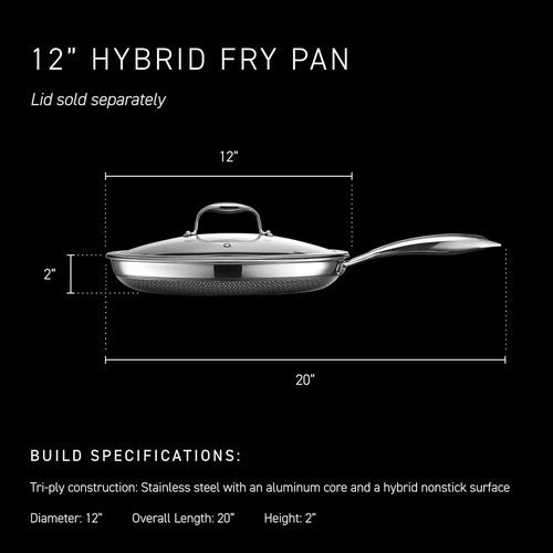 HexClad Hybrid Nonstick 12-Inch Frying Pan - Stay-Cool Handle, Dishwasher Safe & Oven Safe Up to 900°F