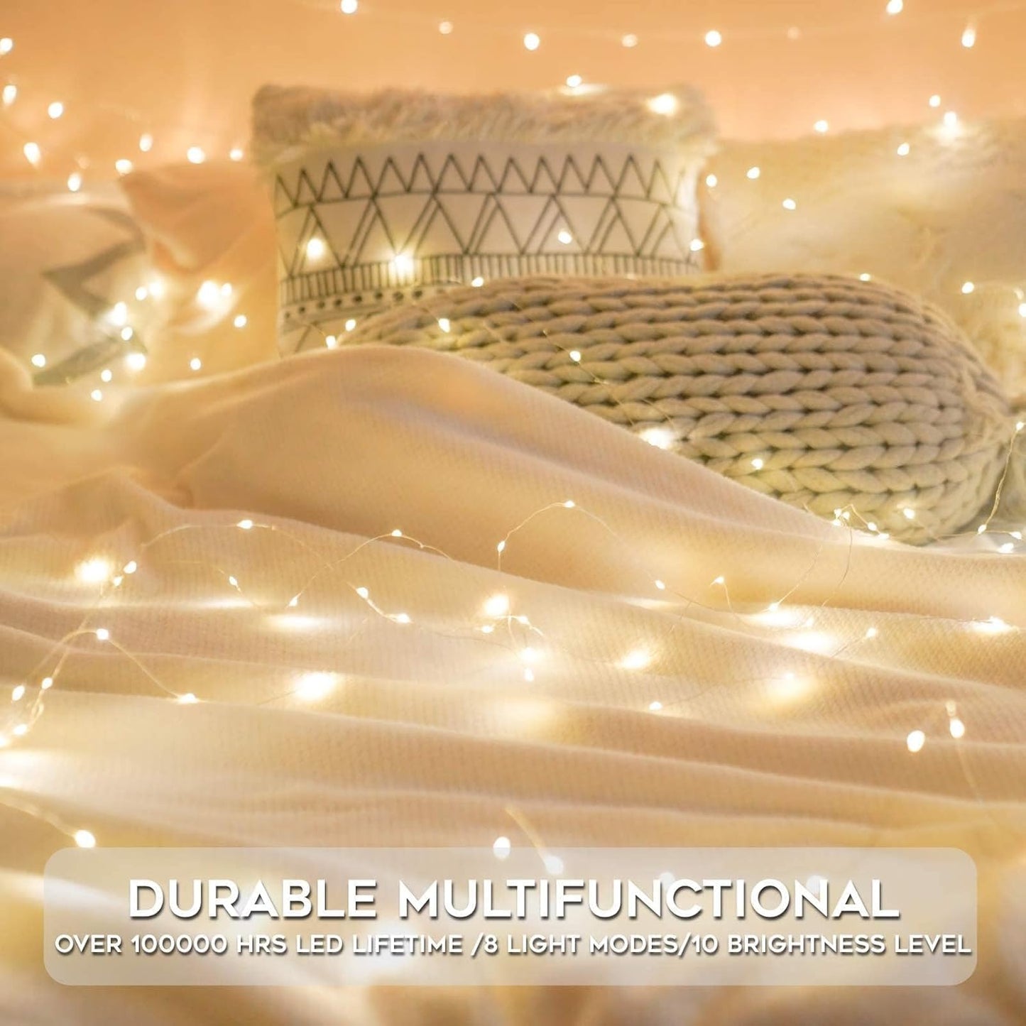 Suddus Fairy Lights - 33ft 100 LED Battery Operated Twinkle Lights with Remote & Timer | Waterproof Copper Wire for Indoor/Outdoor Decor (Warm White)