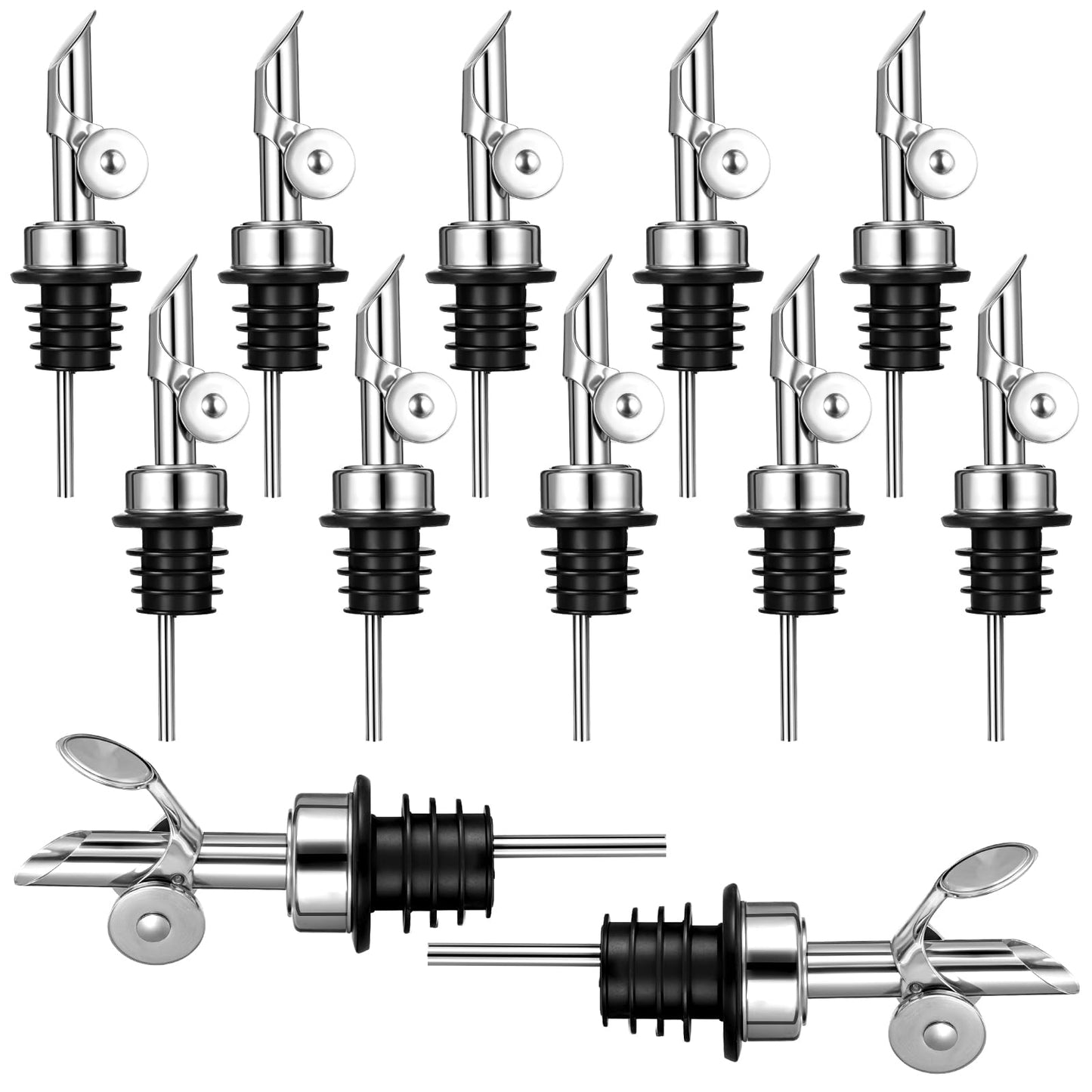 12 Pcs Weighted Stainless Steel Liquor Bottle Pourers Auto Flip Olive Oil Dispenser Spout Balsamic Alcohol Pourer Spouts
