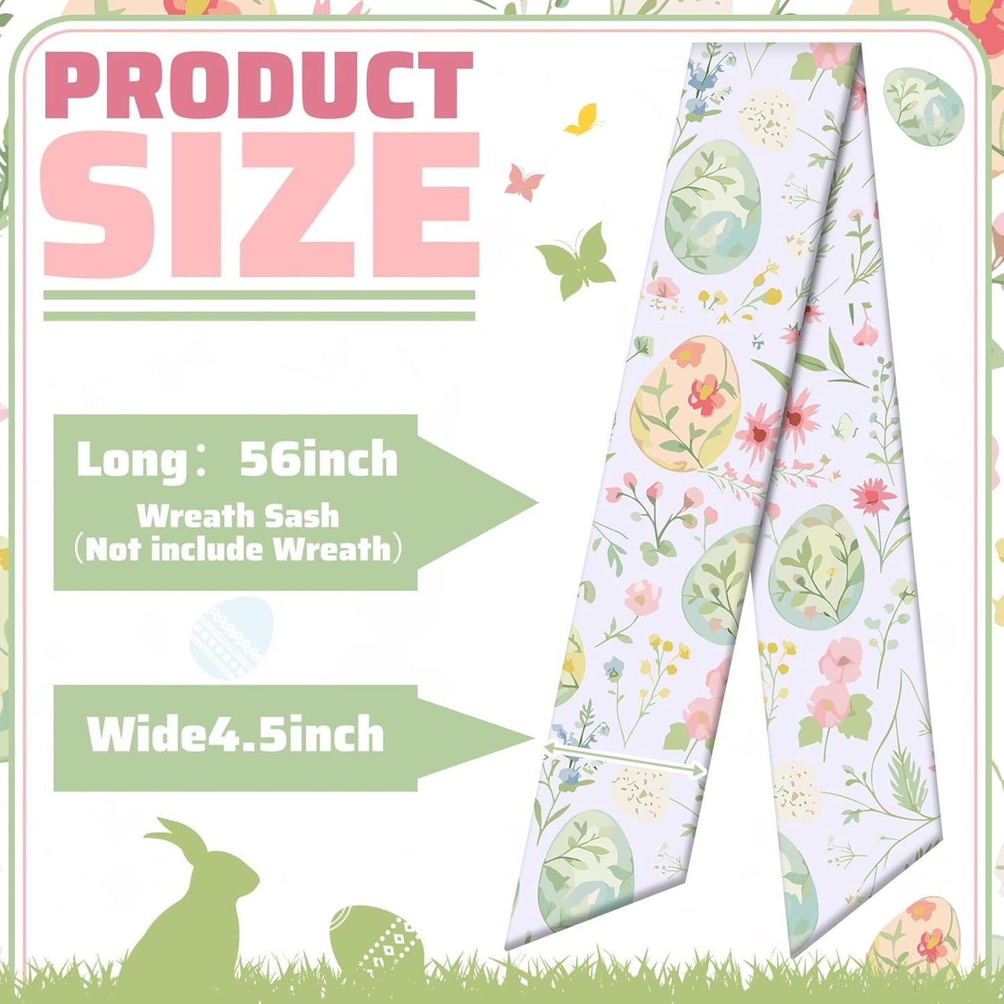 VitalCozy Easter Egg Floral Wreath Sash - Satin Monogram Garland Ribbon for Indoor/Outdoor Decor