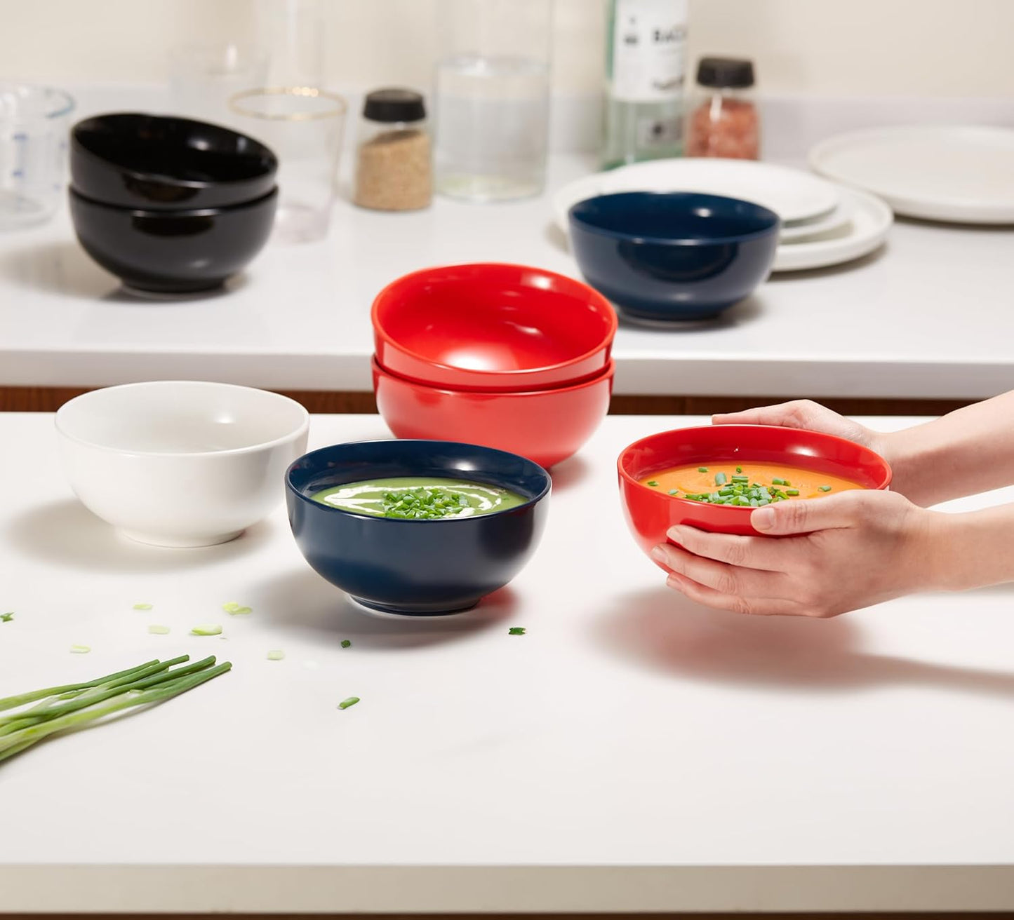 KooK Ceramic Cereal Bowls - Microwave & Dishwasher Safe Porcelain Dishes | 24 oz, Set of 6, Marshmallow White
