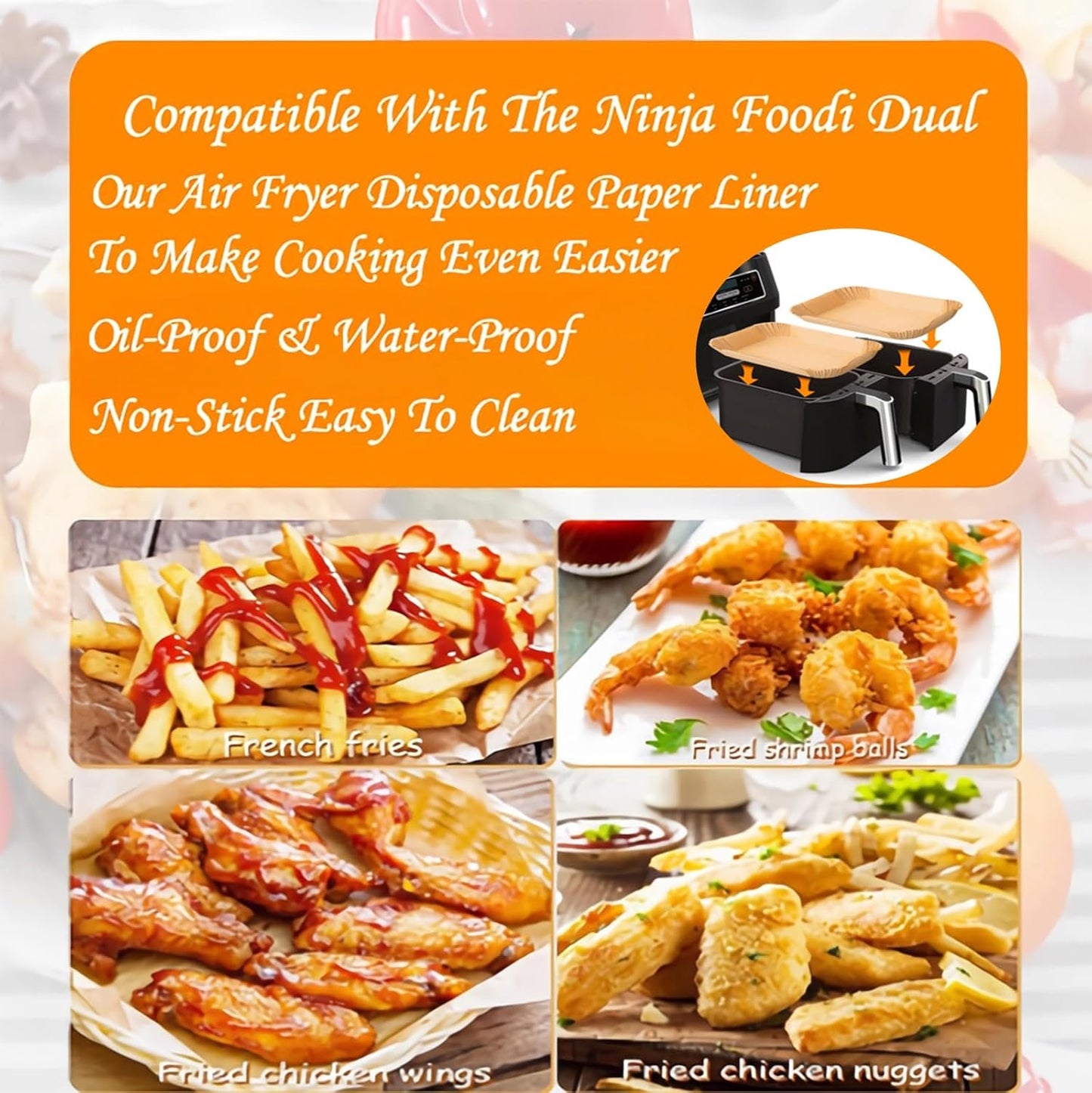 Ninja 300 PCS Air Fryer Liners - Disposable Food Grade Baking Paper for 8-10QT Dual Basket | 8.1 x 5.1 Inch