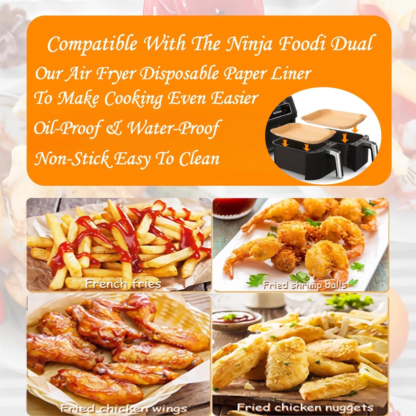 EPLTFCH 300 PCS Air Fryer Liners Disposable, 8.1 * 5.1 inch Air Fryer Paper Fit 2-Basket 8-10QT, Food Grade Baking Paper made for Ninja DZ201,DZ401,DZ550,SL401