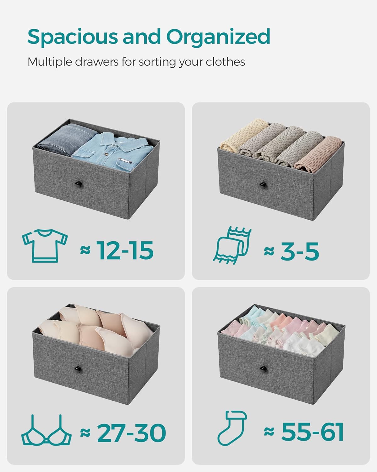 SONGMICS Fabric Dresser - 4 Drawer Chest with Metal Frame | Stylish Gray & Black Design for Bedroom