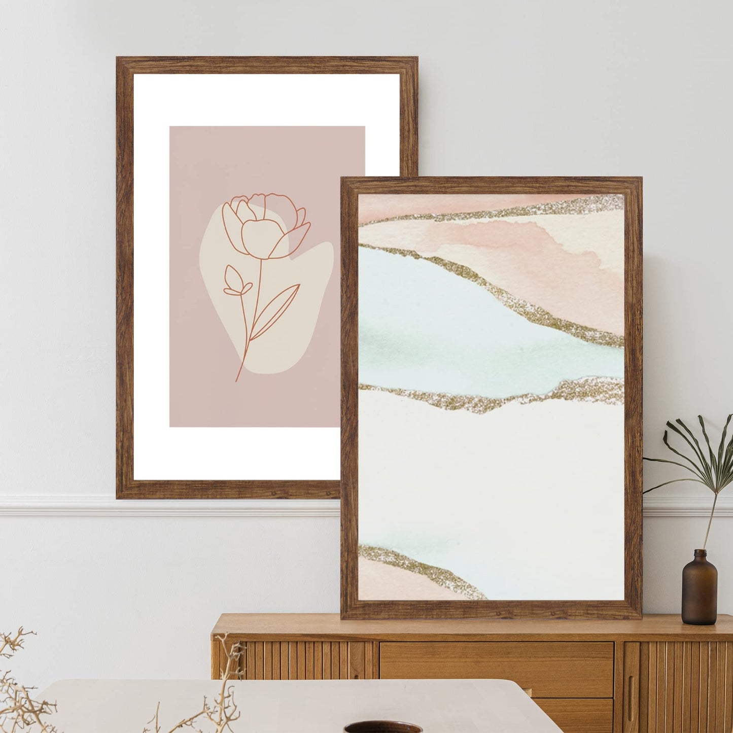 Hongkee 20x28 Picture Frame Set of 2, Rustic Black Wood Style - Display 16x24 Picture with Mat or 20 x 28 Poster without Mat, Wall Mounting Horizontal and Vertical