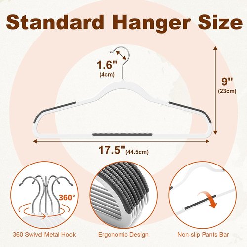 HOUSE DAY Heavy Duty Plastic Hangers - Non-Slip 30 Pack with Rubber Pads & 360° Hook | Space-Saving White Closet Organizer for Shirts, Pants, Suits, Skirts