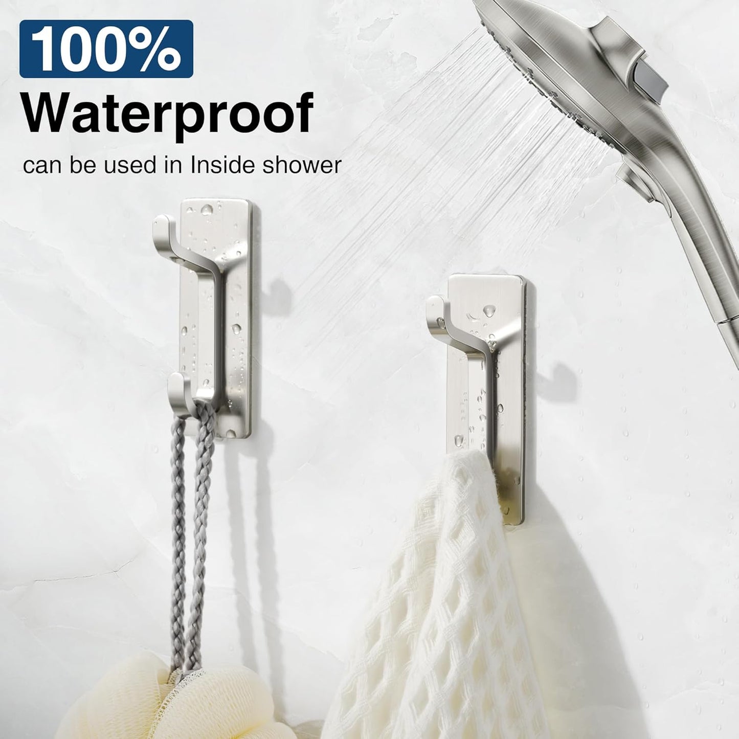 Pickpiff Wall Hooks - 13LB Strong Adhesive Coat and Towel Hanger in Brushed Nickel Finish